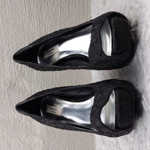 SimplyVera Vera Wang Black Fabric Square Peep Toe Slip-On Platform Stiletto Heel - Picture 3 of 16
